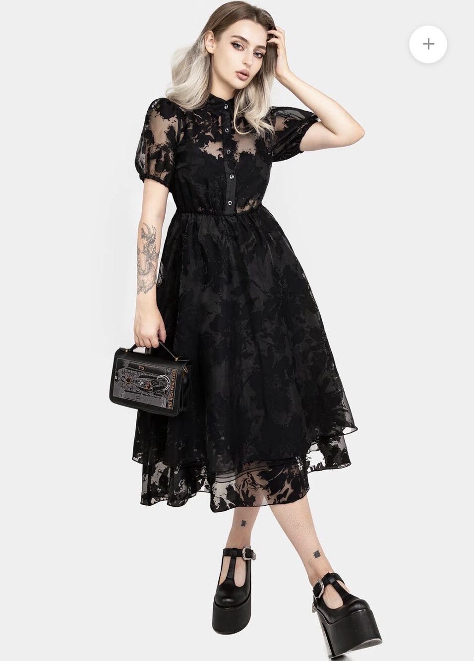 Disturbia Women's 4 Spectre Layered Midi Shirt Dress Sheer Black Gothic Witchy